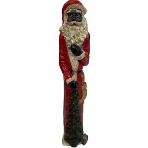 Vintage Pencil Christmas Santa 10” Tall African American Resin Holiday In EUC